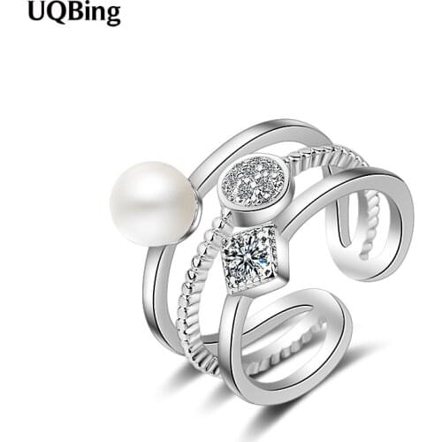 925 Sterling Silver 3 Layeres Crystal Zircon Pearl Women/Female Wedding Rings For Friends Birthday Gifts Jewelry
