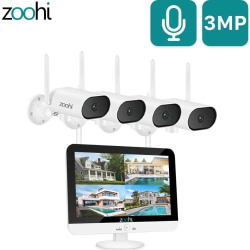 Zoohi 3MP HD Wifi Pan&tilt Camera 13-inch Wireless Monitor NVR Surveillance Video System Home Outdoor Security Camera System