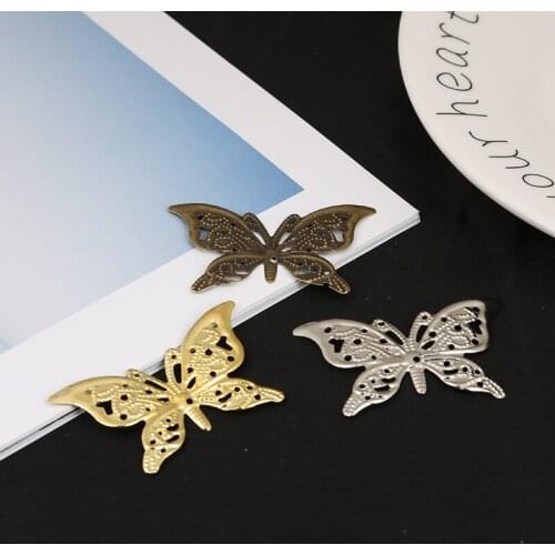 10pcs/lot 42*26mm Gold/Bronze/Rhodium Plated Butterfly Filigree Wraps Connectors Metal Crafts Gift Decoration DIY Jewelry Making