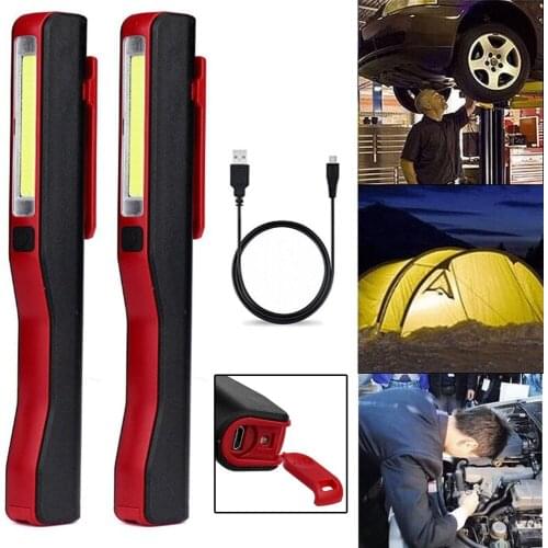 2x 1x 100lm COB LED Work Light Portable Pen Flashlight Torch 800mAh USB Rechargeable 120° Inspection Lamp 14500 Camping Lantern