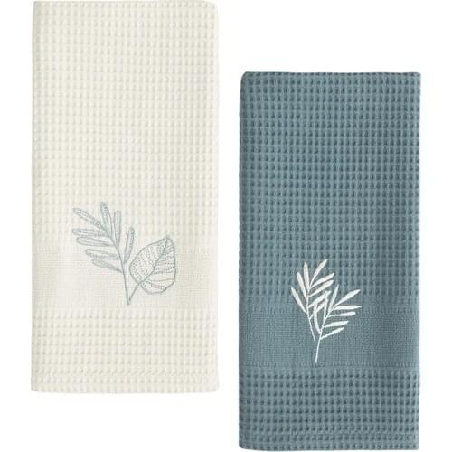 2 Pieces Leaf Embroidered Green Beige Drying Cloth Set 50x70 cm tableware cotton dinner napkins soft absorbent cleaning towel