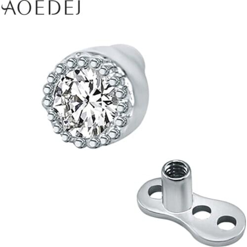 AOEDEJ Crystal Dermal Anchor Jewelry Stainless Steel Piercing Micro Dermal Gem Micro Dermal Anchor Top Dermal Piercings Hide It
