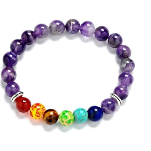 10 Colors 8mm Natural Seven Chakras Stone Beads Bracelet Lava Purple Green Strand Stretch Yoga Jewelry Tiger Eye Stone Bracelets