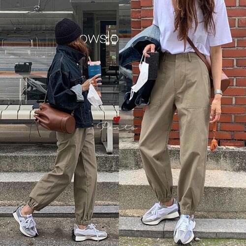 Spring Y2K Fashion Khaki Oversized Cargo Pants Hip Hop Style Loosed High Waist Long Pant Streetwear 90s Autumn