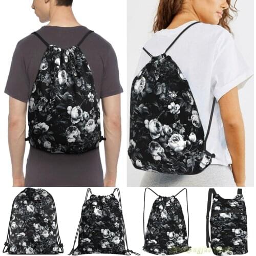 Roses Black And White Women Drawstring Sackpack Gym Bags Men Outdoor Travel Backpacks For Training Fitness Swimming Bag