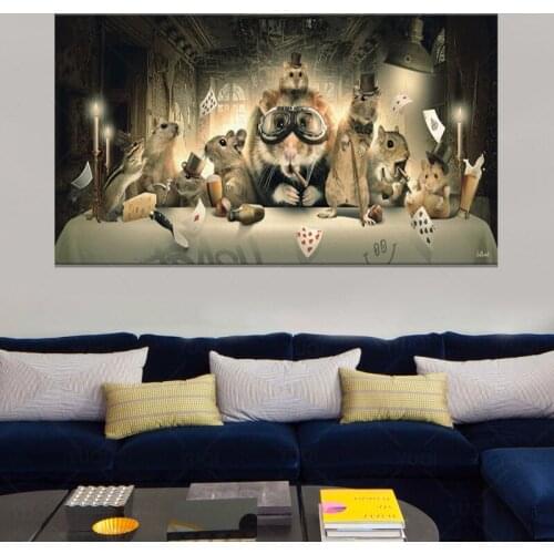 Gentlemans Squirrel At The Table Canvas Paintings Posters and Animals Playing Poker Prints Wall Art Picture for Living Room
