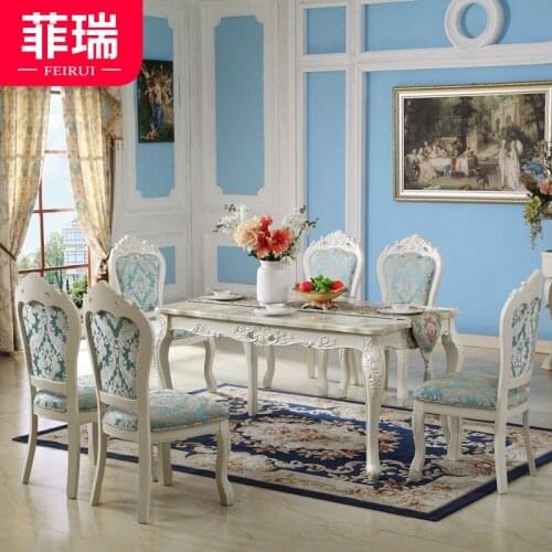 European solid wood carved dining table and chair marble rectangular French solid wood American dining table combination