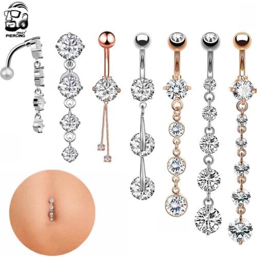 Steel CZ Dangle Belly Button Rings Piercing Navel Pendant Opal Acrylic Ear Piercing Belly Bar Sexy Rings Woman Body Jewelry 1pc