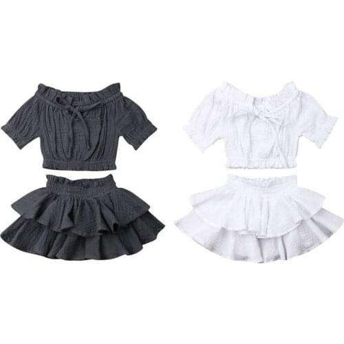 0-4Years Baby Girl 2Pcs Skirt Set Short Sleeve Solid Top Double Layer Skirt Sumer 2Colors White Black Clothing For Cute Bay Girl