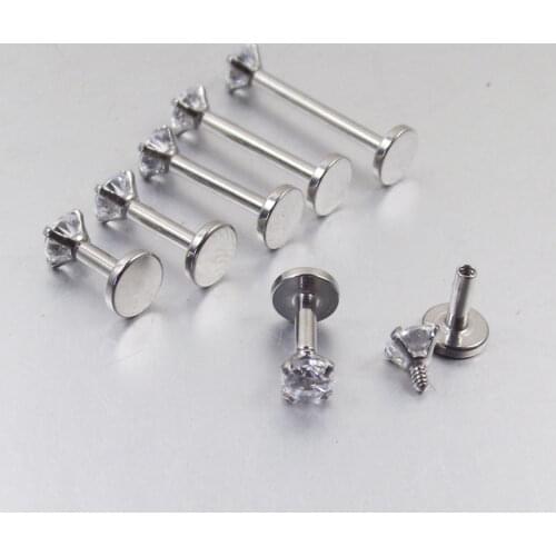 1 Piece 16G 1.2mm short Bar Mini Stainless Steel Labret Rings Heart Zircon Stone Tragus Earring Lip Ring Body Piercing Jewelry