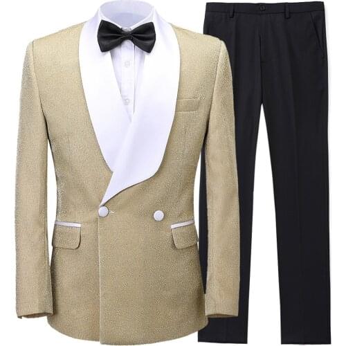 Special Shiny Mens Suit Double Breasted 2 Pieces Slim Fit Shawl Lapel Costume Homme Terno Prom Tuxedos Wedding (Blazer+Pants)