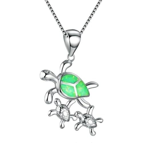 HOT SALES !!! Women Cute Mom Baby Turtle Faux Opal Inlaid Pendant Necklace Animal Jewelry
