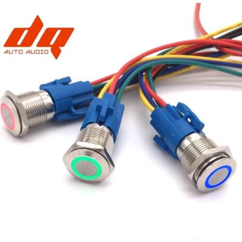 16mm metal button switch high head ring waterproof band lamp self reset small car modification 220v Point Maintained