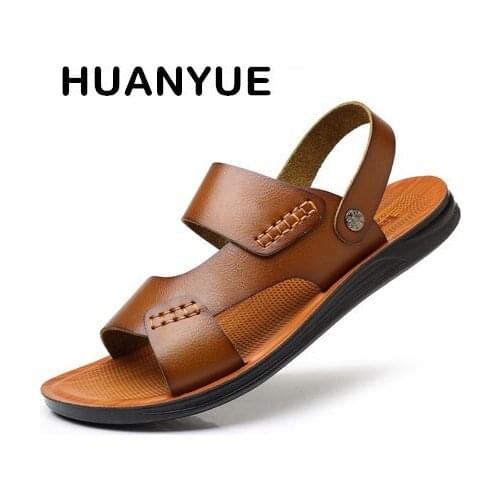 2019 New Summer Men Sandals Breathable Leather Soft Beach Shoes Men Comfortable Outdoor Non-slip Man Slippers Zapatos Hombre