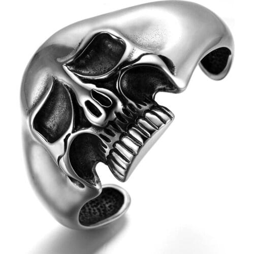 Punk 316L Stainless Steel Huge Heavy Skull Teeth Mens Biker Rocker Bracelet Bangle Jewelry