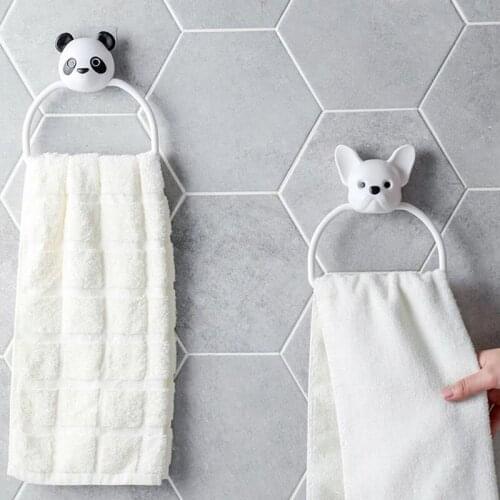 2 PCS Cute Animal Towel Rack Wall Hanging Towel Ring Cartoon Dog Panda Hand Towel Holder Rack Kitchen Bathrroom Tools