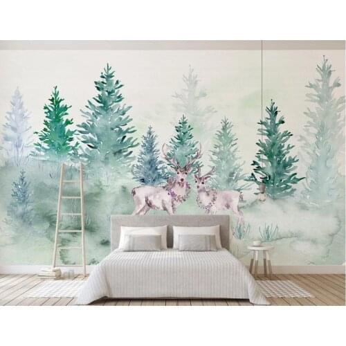 XUE SU Large custom mural wallpaper small fresh Nordic style abstract wood elk hillside background wall covering