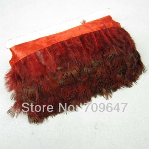 Wholesale!10Yards/Lot Red Dyeing ALMONDS Ringneck Pheasant Plumage Feather Fringe 2-3inches/5-8cm Feather Trimming For Crafting