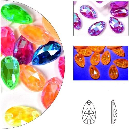 Upriver Wholesale 18 Kinds 6 Size Neon Fluorescent Flatback Rhinestones Glass Sew-on Clothes/Bags/Shoes Suitable For Night Clubs
