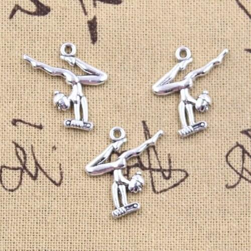 25pcs Charms sporter gymnastics gymnast player 22x22mm Antique Silver Color Pendant DIY Making Findings Handmade Tibetan Jewelry