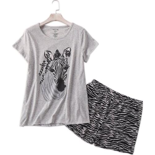 Plus Size summer shorts sleepwear women pajamas sets 100% cotton cute cartoon Short sleeve loose 115kg pyjamas women sleepwear