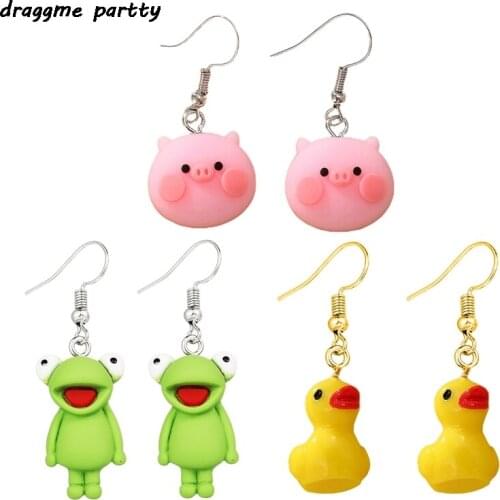 Green Frog Pendant Earrings For Women Cute Accessories Jewelry Cartoon Pig And Duck Simple Small Dangle Earrings