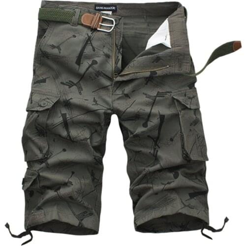 Mens Camouflage Long Length Cargo Shorts Summer Casual Cotton Multi Pocket Baggy Cropped Trousers Hot Breeches Military Shorts