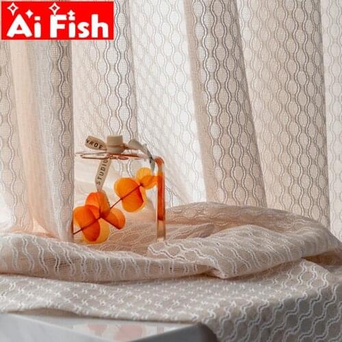 Modern Fine-knitted Grid Plaid Jacquard Tulle Cotton Linen Window Screens Curtains For Living Room Sheer Drapes MY019#30