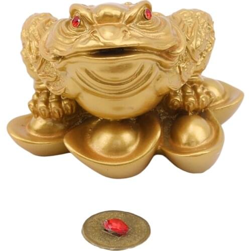 Retro Feng Shui Money Lucky Fortune Wealth Resin Figurine Frog With Coin In Mouth Home Office Decoration