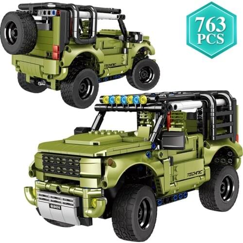 Technical 763pcs Ideas Green Off-road Car Building Blocks Pull Back Car Model Bricks Assembly Toys for kids Birthday Gifts