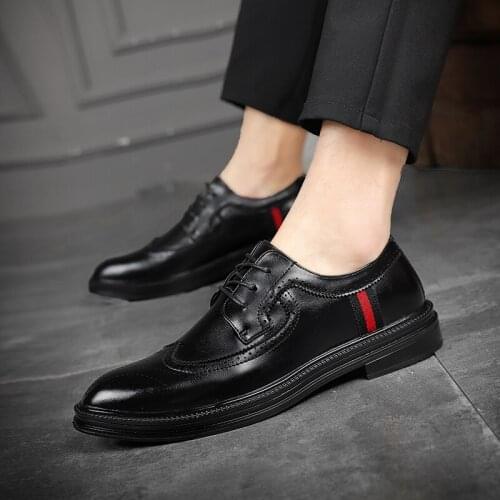 Spring Fashion New 2021 Mens Black Soft Leather Brogue Shoes Dress Evening Wedding Prom Footwear Sapatos Tenis Masculino