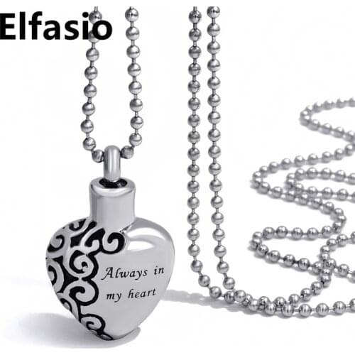 Womens Stainless Steel Pendant Always in my heart Cremation Keepsake Memorial Urn Jewelry UP011
