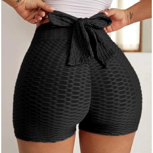 Womens Bubble Buttocks Shorts Tight-fitting Skinny Lifting Fitness Sports Elastic Trousers Gym Girl Back Bow Tights Shorts New