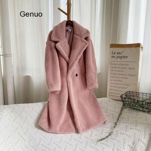 Pink Teddy Bear Long Coat Women Winter Thick Warm Oversized Overcoat Women Faux Lambswool Fur Outerwear Casaco Inverno Feminino