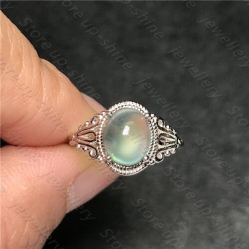 Natural Prehnite Ring 925 Womens Ring Electroplating Rose Gold Simple and Elegant