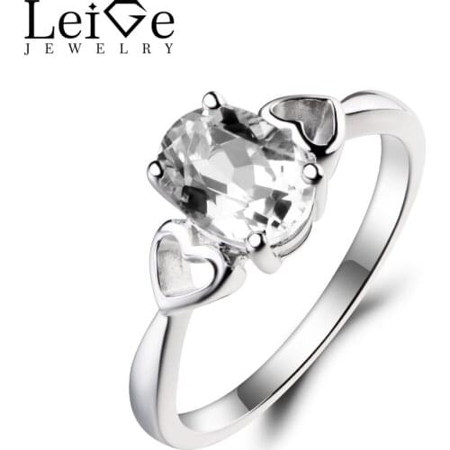 Leige Jewelry Solitaire Ring Natural White Topaz Ring Wedding Ring Gemstone 925 Sterling Silver Ring November Birthstone Gifts