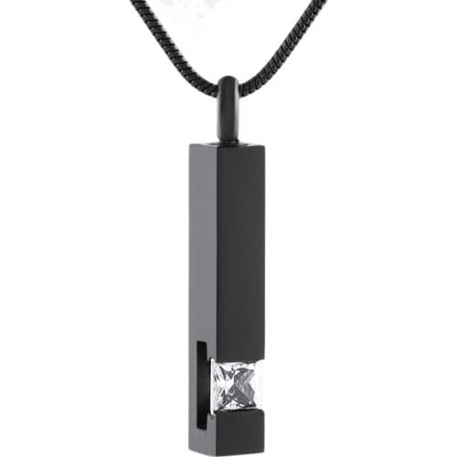 IJD9726-2 Clear Crystal Inlay Stainless Steel Cremation Urn Pendant Necklace Funeral Ashes Keepsake Black Pendant for Memorial