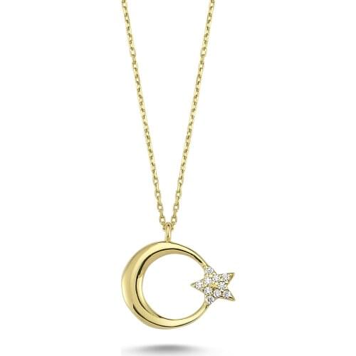 14k (585) Gold Moon and Star Pendant, Necklace