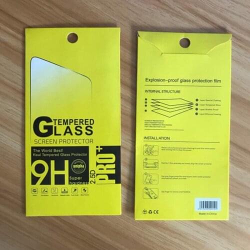 175*88mm Universal Yellow Paper Retail Package Packaging Box Bag For Iphone Smart Phone 9H Tempered Glass screen protector