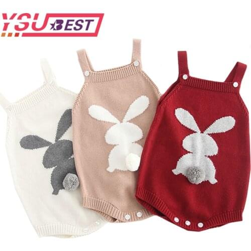 2020 Cute Rabbit Knit Rompers Childrens Winter Baby Girls Sleevless Rompers Outfit Clothes Toddler Newborn One-Pieces Jumpsuit