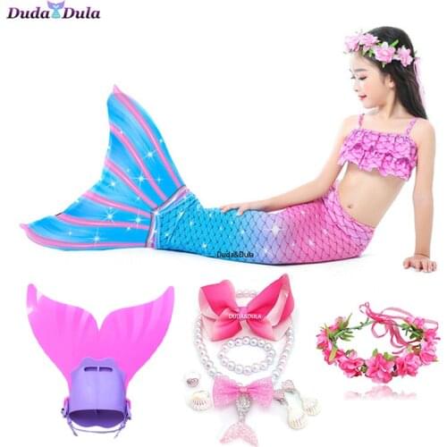 3pcs/Children Mermaid Tails for Swimming Little Mermaid Girls Swimsuit Bikini Set Bathing Suit Party Cosplay Costumes Monofin