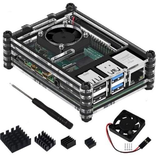 New Raspberry Pi Acrylic Transparent Clear 9 Layers Case with Cooling Fan Heatsink Screwdriver for Raspberry Pi 4B