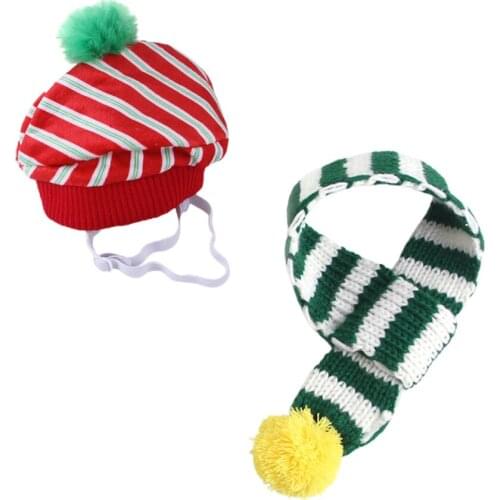 Pet Christmas Clothing Accessories Cat Hat And Scarf Set Pets From Small To Large Durable Plaid Warm Bib Suitable For Knitted