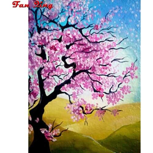 Diamond Embroidery 5D DIY Diamond Painting Hillside Scenery Cherry Trees Diamond Painting Cross Stitch Rhinestone Home Decor