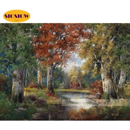 SIOSIOW 5d Diamond Painting Forest Tree Cross Stitch Rhinestones Diamond Embroidery Sale Landscape Bead Picture Kits Wall Decor