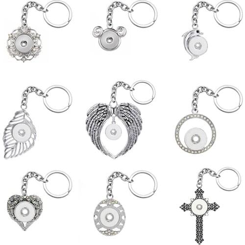 Fashion Beauty wings flowers Leaves Cross Rhinestone charms snap key chains fit 18mm snap buttons DIY snap jewelry XL0054