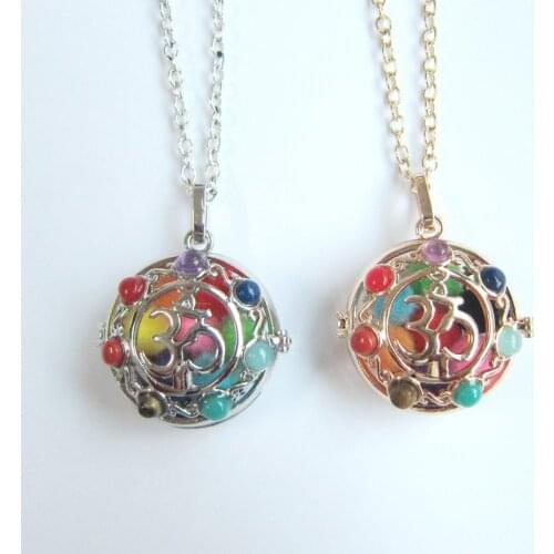 Colored Nature Stones With Colored Felt Balls Chakra DIY Essential Oil aromatherapy Diffuser Fashion Necklace