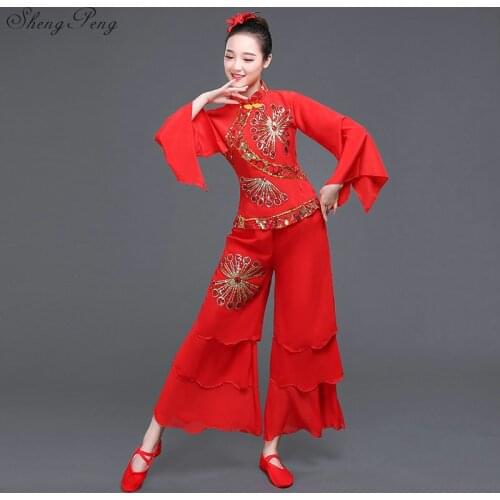 Chinese folk dance classical costumes ballroom dance competition dresses Chinese traditional costume women red Q357
