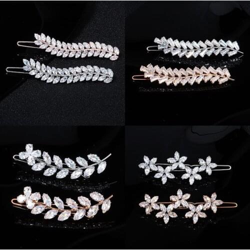 Floralbride Trendy Sparkling Cubic Zircon Girls Hair Clip Barrette Women CZ Hair Sticker Hair Pin Women Hair Accessories Jewelry