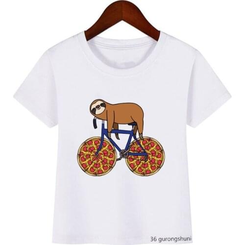T shirt boys funny monkey loves pizza cartoon print kids tshirt summer Harajuku kawaii girls t-shirt camisole tops wholesale